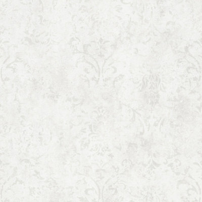 Galerie Urban Textures Metallic White Ornamental Mottled Damask Wallpaper Roll