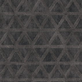 Galerie Utopia Black Geometric Tri Prism Sheen Finish Wallpaper Roll