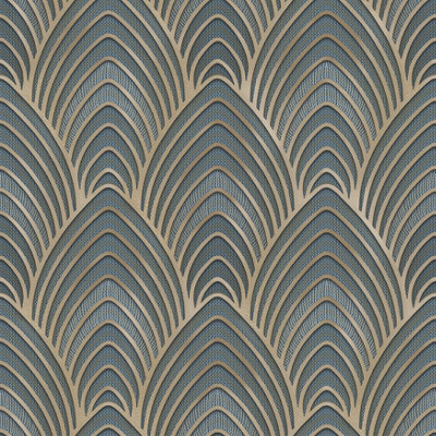 Galerie Utopia Blue/Gold Geometric Arch Array Lustre Finish Wallpaper Roll