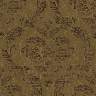 Galerie Utopia Bronze/Brown Traditional Damask Sheen Finish Wallpaper Roll