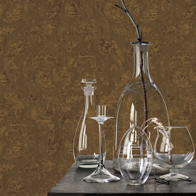 Galerie Utopia Bronze/Brown Traditional Damask Sheen Finish Wallpaper Roll