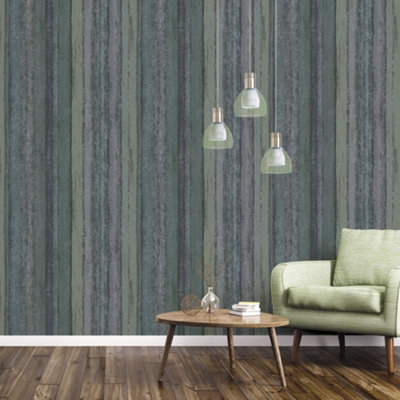 Galerie Utopia Green Nomed Stripe Sheen Finish Wallpaper Roll