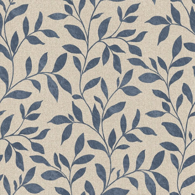 Galerie Utopia Navy/Beige Loose Leaf Wallpaper Roll