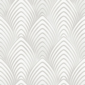 Galerie Utopia Silver/White Geometric Arch Array Lustre Finish Wallpaper Roll