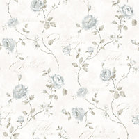 Galerie Vintage Roses Blue Cream Trailing Rose Smooth Wallpaper