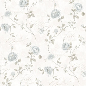 Galerie Vintage Roses Blue Cream Trailing Rose Smooth Wallpaper
