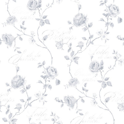 Galerie Vintage Roses Grey Trailing Rose Smooth Wallpaper