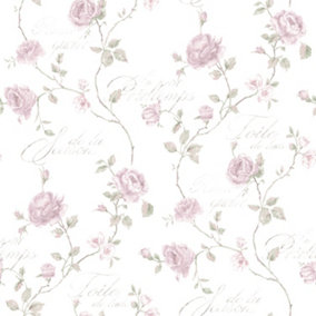 Galerie Vintage Roses Pink Green White Trailing Rose Smooth Wallpaper