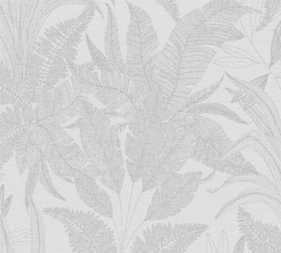 Galerie Welcome Home Silver Grey Botanical Leaves Wallpaper