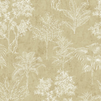 Galerie Zen Bronze Brown Tree Leaf DWP0361-03 Wallpaper