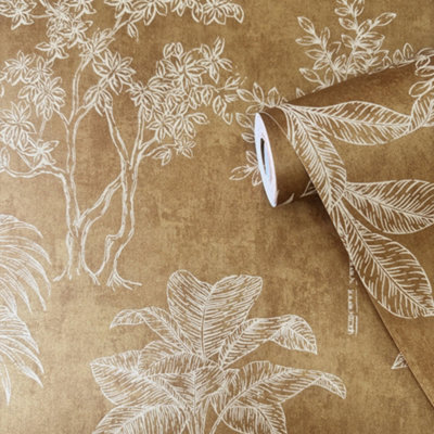 Galerie Zen Gold Tree Leaf DWP0361-04 Wallpaper