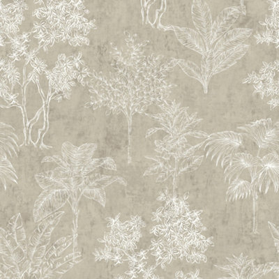 Galerie Zen Silver Grey Tree Leaf DWP0361-06 Wallpaper
