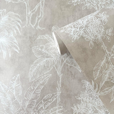 Galerie Zen Silver Grey Tree Leaf DWP0361-06 Wallpaper
