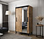 Galicja T2 Contemporary 2 Mirrored Sliding Door Wardrobe 5 Shelves 2 Rails Chestnut Wood Effect (H)2080mm (W)1200mm (D)620mm