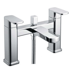 Galla Polished Chrome Square Deck-mounted Bath Shower Mixer Tap with Handset