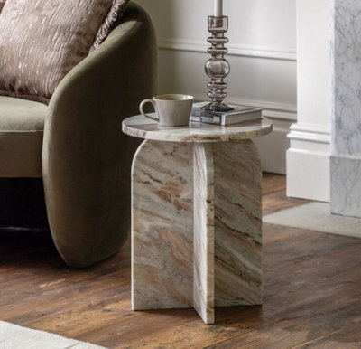 Gallery Amalfi Natural Marble Side Table - 100% Solid Marble with Soft Curved Edges, Fully Assembled, H50 x W40 x D40cm