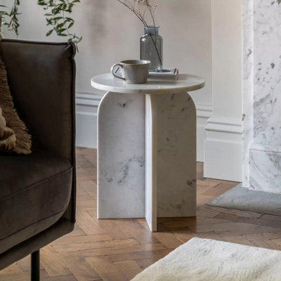 Gallery Amalfi White Marble Side Table - 100% Solid Marble with Soft Curved Edges, Fully Assembled, H50 x W40 x D40cm