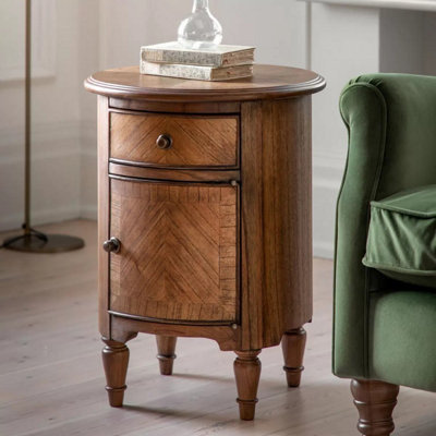 Gallery Highgrove Drum Side Table - Mindy Wood with Drawer