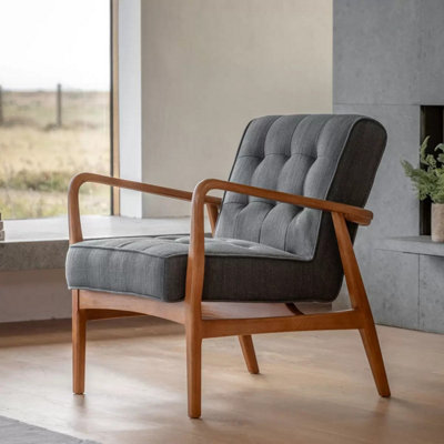 Gallery Humber Dark Grey Linen Armchair Solid Oak Frame