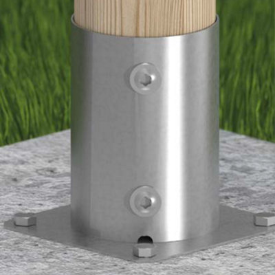 Galvanised 100MM Bolt Down Circular Round Post Support Pack of: 1 Base for Pergola Terrace Gazebo - 3