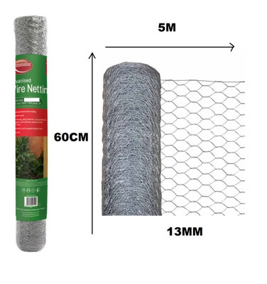 Galvanised Chicken Wire Mesh Rabbit Run Chicken Coop Fencing 5M x 0.6M x 13MM