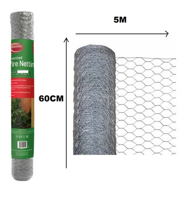 Galvanised Chicken Wire Mesh Rabbit Run Chicken Coop Fencing 5M x 0.6M x 50MM