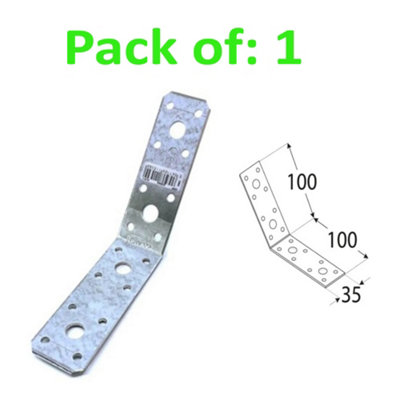 Galvanised Corner Brace 135 Degree Angle Bracket Joist Timber Mending Plates 100x100 Width 35mm Pack of: 1