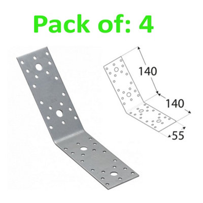 Galvanised Corner Brace 135 Degree Angle Bracket Joist Timber Mending Plates 140x140 Width 55mm Pack of: 4