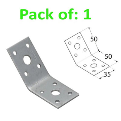 Galvanised Corner Brace 135 Degree Angle Bracket Joist Timber Mending Plates 50x50 Width 35mm Pack of: 1