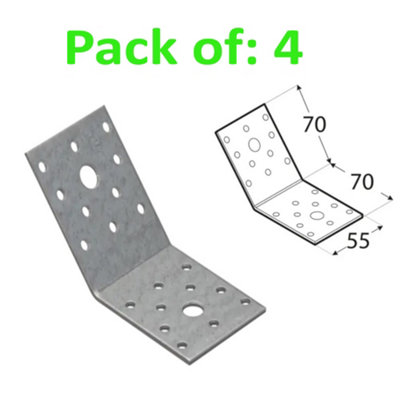 Galvanised Corner Brace 135 Degree Angle Bracket Joist Timber Mending Plates 70x70 Width 55mm Pack of: 4