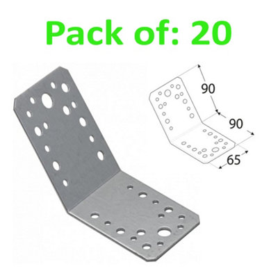 Galvanised Corner Brace 135 Degree Angle Bracket Joist Timber Mending Plates 90x90 Width 65mm Pack of: 20