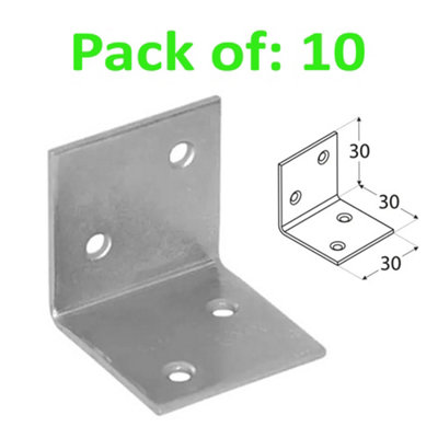 Galvanised Corner Brace 90 Degree Angle Bracket Joist Timber Mending 30x30x30mm (1.2x1.2x1.2")- Holes: 4.5 mm - Pack of: 10 pc