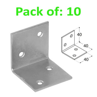 Galvanised Corner Brace 90 Degree Angle Bracket Joist Timber Mending 40x40x40mm (1.6x1.6x1.6")- Holes: 4.5 mm - Pack of: 10 pc