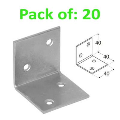 Galvanised Corner Brace 90 Degree Angle Bracket Joist Timber Mending 40x40x40mm (1.6x1.6x1.6")- Holes: 4.5 mm - Pack of: 20 pc