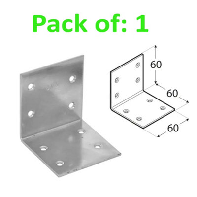 Galvanised Corner Brace 90 Degree Angle Bracket Joist Timber Mending 60x60x60mm (2.4x2.4x2.4")- Holes: 4.5 mm - Pack of: 1 pc