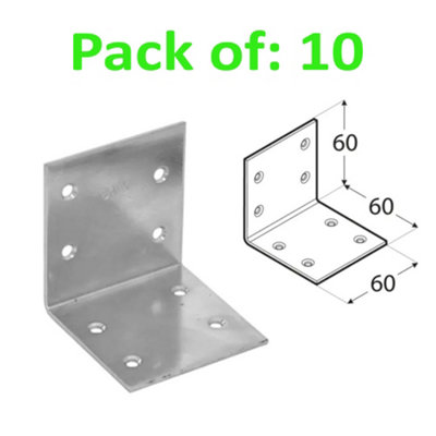 Galvanised Corner Brace 90 Degree Angle Bracket Joist Timber Mending 60x60x60mm (2.4x2.4x2.4")- Holes: 4.5 mm - Pack of: 10 pc