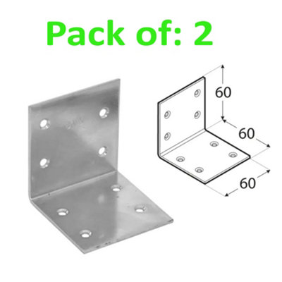 Galvanised Corner Brace 90 Degree Angle Bracket Joist Timber Mending 60x60x60mm (2.4x2.4x2.4")- Holes: 4.5 mm - Pack of: 2 pc