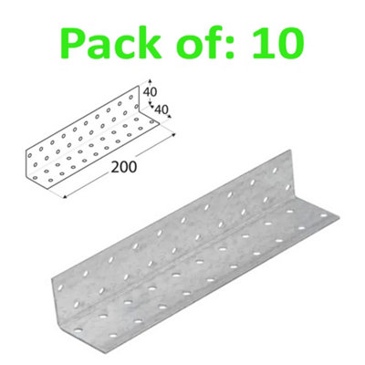 Galvanised Corner Brace 90 Degree Angle Bracket Joist Timber Mending Plates Thickness 2mm 40x40 Width 200mm Pack of: 10