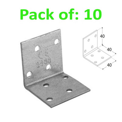 Galvanised Corner Brace 90 Degree Angle Bracket Joist Timber Mending Plates Thickness 2mm 40x40 Width 40mm Pack of: 10