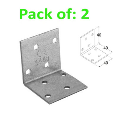 Galvanised Corner Brace 90 Degree Angle Bracket Joist Timber Mending Plates Thickness 2mm 40x40 Width 40mm Pack of: 2