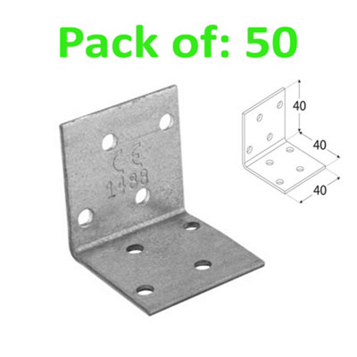 Galvanised Corner Brace 90 Degree Angle Bracket Joist Timber Mending Plates Thickness 2mm 40x40 Width 40mm Pack of: 50