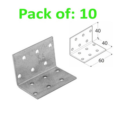 Galvanised Corner Brace 90 Degree Angle Bracket Joist Timber Mending Plates Thickness 2mm 40x40 Width 60mm Pack of: 10