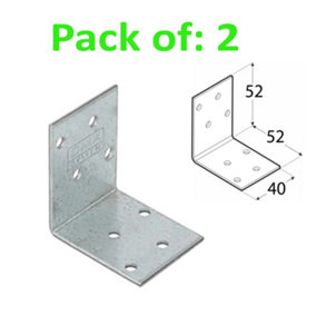 Galvanised Corner Brace 90 Degree Angle Bracket Joist Timber Mending Plates Thickness 2mm 52x52 Width 40mm Pack of: 2