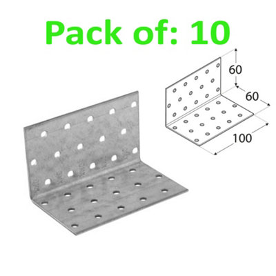 Galvanised Corner Brace 90 Degree Angle Bracket Joist Timber Mending Plates Thickness 2mm 60x60 Width 100mm Pack of: 10