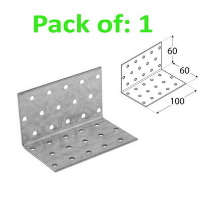 Galvanised Corner Brace 90 Degree Angle Bracket Joist Timber Mending Plates Thickness 2mm 60x60 Width 100mm Pack of: 1