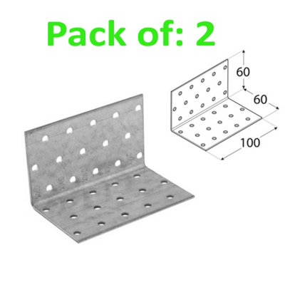 Galvanised Corner Brace 90 Degree Angle Bracket Joist Timber Mending Plates Thickness 2mm 60x60 Width 100mm Pack of: 2