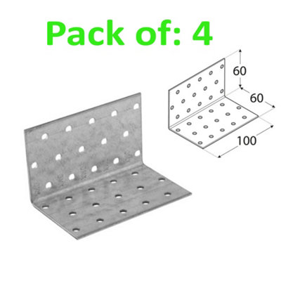 Galvanised Corner Brace 90 Degree Angle Bracket Joist Timber Mending Plates Thickness 2mm 60x60 Width 100mm Pack of: 4