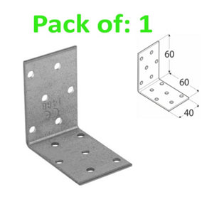 Galvanised Corner Brace 90 Degree Angle Bracket Joist Timber Mending Plates Thickness 2mm 60x60 Width 40mm Pack of: 1