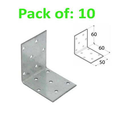 Galvanised Corner Brace 90 Degree Angle Bracket Joist Timber Mending Plates Thickness 2mm 60x60 Width 50mm Pack of: 10