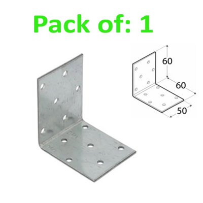 Galvanised Corner Brace 90 Degree Angle Bracket Joist Timber Mending Plates Thickness 2mm 60x60 Width 50mm Pack of: 1